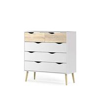 Cassettiera Clothilde, Settimino Multiuso, Comò Camera da letto, Mobile con cassetti, 98x39 h100 cm, Bianco e Quercia
