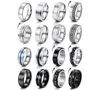 CASSIECA 16 Piezas Anillos Hombre Plata Negro Acero Inoxidable Anillos Giratorios Anillo Antiansiedad Boda Anillo Compromiso para Hombre Mujeres