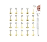 CASSIECA 16G Labret Piercing de Acero Quirúrgico con Zircón 3MM para Tragus Helix Cartílago Oreja - 20 Piezas