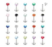 CASSIECA 20Pcs 16G Piercings Labret Acero Quirúrgico Piercing Labio con Color Zircón 3MM Labret Studs Piercing Tragus Helix Cartílago Piercing Oreja para Mujer Hombre Plata Vertical Labret 6mm