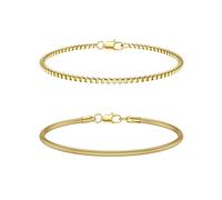 CASSIECA 2Pcs Pulsera Hombre Pulseras para Hombres Acero Inoxidable Apilable Pulseras Oro para Hombres Niños Pulseras Caja Serpiente 19CM Regalos para Papá Esposo Hijo