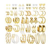 CASSIECA 36 Pares Pendientes Colgantes de Retro para Mujeres Pendientes de Aro de Eslabones de Cadena a la Moda Aretes Acrílicos Bohemios Hipoalergénicos Joyería para Fiesta de Cumpleaños Regalo