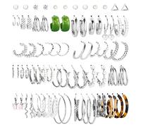 CASSIECA 38 Pares Pendientes Colgantes de Retro para Mujeres Pendientes de Aro de Eslabones de Cadena a la Moda Aretes Acrílicos Bohemios Hipoalergénicos Joyería para Fiesta de Cumpleaños Regalo