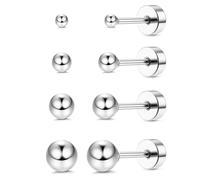 CASSIECA 4 Pares Pendientes de Titanio G23 para Mujeres Hombres Pendientes Hipoalergénicos Pendientes Médicos Piercings de Hélice Pendientes Plata 2/3/4/5 mm