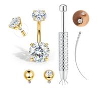 CASSIECA Piercing Ombligo Titanio G23 Piercing Ombligo Pequeño Oro Piercings de Banana CZ Clásica Belly Button Piercings 14G 10mm para Mujer Hombre