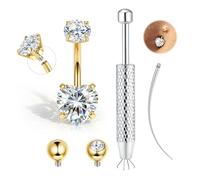 CASSIECA Piercing Ombligo Titanio G23 Piercing Ombligo Pequeño Oro Piercings de Banana CZ Corazón Belly Button Piercings 14G 10mm para Mujer Hombre