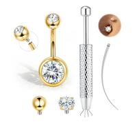 CASSIECA Piercing Ombligo Titanio G23 Piercing Ombligo Pequeño Oro Piercings de Banana CZ Redonda Belly Button Piercings 14G 10mm para Mujer Hombre