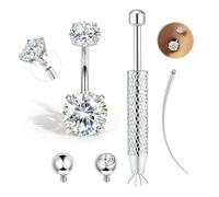CASSIECA Piercing Ombligo Titanio G23 Piercing Ombligo Pequeño Plata Piercings de Banana CZ Clásica Belly Button Piercings 14G 10mm para Mujer Hombre