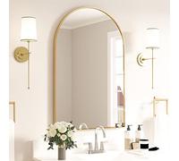 CASSILANDO Espejo arqueado, 50 x 75 cm, marco de aleación de aluminio, montado en la pared para sala de estar, chimenea, dormitorio, entrada, dorado