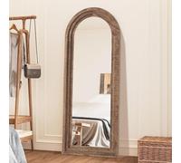 CASSILANDO Espejo de longitud completa arqueado de 65 x 24 pulgadas, pared de madera de longitud completa, espejo de piso grande envejecido para sala de estar, dormitorio, entrada (café)