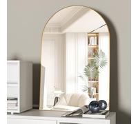 CASSILANDO Espejo de pared abovedado de 60 x 90 cm, espejo de baño curvado, espejo de tocador grande con marco de metal, espejo de pared curvado para entrada, chimenea, dormitorio (dorado)