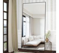 CASSILANDO Espejo de pie de 180 x 80 cm, Espejo Grande de Suelo Negro, Espejo de pie, contra la Pared para Dormitorio, Revestimiento y Marco Fino montado en la Pared, Color Negro