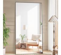 CASSILANDO Espejo de pie de 193 x 86 cm, Espejo Grande, Espejo de pie, contra la Pared para Dormitorio, Revestimiento y Marco Fino montado en la Pared, Color Negro