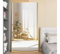 CASSILANDO Espejo de pie de 193 x 86 cm, suelo contra la pared para dormitorio, marco de aleación de aluminio, para colgar o inclinar, espejos de cuerpo completo para dormitorio, sala de estar, dorado