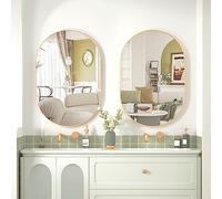 CASSILANDO Espejo ovalado de 2 piezas, espejo de baño ovalado de 20 x 30 pulgadas, espejo de marco de metal, espejo de pared único para colgar horizontal o verticalmente, espejo de tocador dorado para