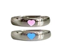 casstaly Anillo luminoso de corazón que brilla en la oscuridad, ajustable, para parejas, color rosa, azul, regalo para amantes de la joyería, Metal