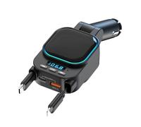 casstaly Cargador Retráctil para Coche de 96 W con Adaptador Bluetooth para Coche, Carga Rápida 4 en 1, Transmisor FM con Radio Bluetooth 5.3 para Coche