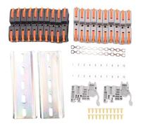 casstaly Kit de bloques de terminales de riel DIN, con conectores compactos universales, barra de conexión, tira marcadora, tornillos, 28-12 AWG