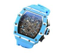 casstaly Reloj de cuarzo de barril de vino en forma de barril de vino resistente al agua de lujo de estilo mecánico para hombre 2, correa azul, Blue Stripe