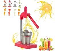 Cast Iron Juicer Hand Pres, Effective Stainless Steel Manual Juicer Fruit Squeezer, Crusher Machine for Fresh Lemonade Orange Juice, Easy to Use, for Home and Kitchen (red)
