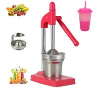 Cast Iron Juicer Hand Press, Effective Stainless Steel Manual Juicer Fruit Squeezer, Easy to Clean and Portable, Home Kitchen Essentials for Fresh Lemonade Orange Juice (Pink)