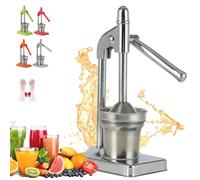 Cast Iron Juicer Hand Press, Effective Stainless Steel Manual Juicer Hand Press, Heavy Duty Countertop Lemon Squeezer with Non-Skid Base, Effort Saving Lever for Fresh Orange Lime Juice (Silver)