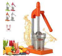 Cast Iron Juicer Hand Press, Effective Stainless Steel Manual Juicer Hand Press, Heavy Duty Countertop Lemon Squeezer with Non-Skid Base, Effort Saving Lever for Fresh Orange Lime Juice (Orange)