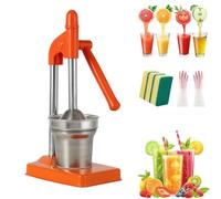 Cast Iron Juicer Hand Press, Effective Stainless Steel Manual Juicer, Heavy Duty Countertop Lemon Juice for Fresh Orange & Lemonade Juice, Home and Kitchen Essentials (Orange)