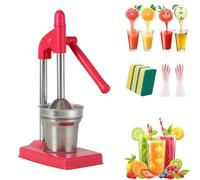 Cast Iron Juicer Hand Press, Effective Stainless Steel Manual Juicer, Heavy Duty Countertop Lemon Juice for Fresh Orange & Lemonade Juice, Home and Kitchen Essentials (Red)