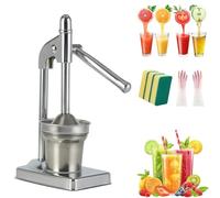 Cast Iron Juicer Hand Press, Effective Stainless Steel Manual Juicer, Heavy Duty Countertop Lemon Juice for Fresh Orange & Lemonade Juice, Home and Kitchen Essentials (Silver)