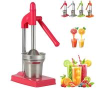 Cast Iron Juicer Hand Press, Effective Stainless Steel Manual Juicer, Heavy Duty Countertop Lime Citrus Crush Machine, with Non-Skid Cup Base, Home & Kitchen Essentials (Red)