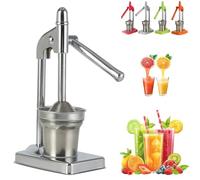 Cast Iron Juicer Hand Press, Effective Stainless Steel Manual Juicer, Heavy Duty Countertop Lime Citrus Crush Machine, with Non-Skid Cup Base, Home & Kitchen Essentials (Silver)