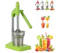 Cast Iron Juicer Hand Press, Effective Stainless Steel Manual Juicer, Heavy Duty Countertop Lime Citrus Crush Machine, with Non-Skid Cup Base, Home & Kitchen Essentials (Green)