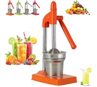 Cast Iron Juicer Hand Press, Effective Stainless Steel Manual Juicer, with Non-Skid Cup Base Effort Saving Lever, for Fresh Lemonade OrangeJuice, for Home and Kitchen (Orange)
