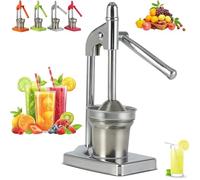Cast Iron Juicer Hand Press, Effective Stainless Steel Manual Juicer, with Non-Skid Cup Base Effort Saving Lever, for Fresh Lemonade OrangeJuice, for Home and Kitchen (Silver)