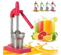 Cast Iron Juicer Hand Press, Heavy Duty Countertop Lime Citrus Crush, Self-Weighted Pressure Rod, Professional Heavy Duty Hand Press with Non-Skid Cup Base for Home and Kitchen (Red)