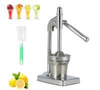 Cast Iron Juicer Hand Press, Manual Juicer Hand Press, Stainless Steel Manual Lemon Squeezer for Lemon, Lime & Orange, Easy-to-Use with Non-Skid Cup Base for Bar Kitchen (Silver)