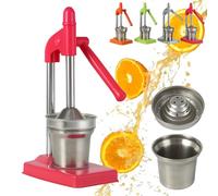 Cast Iron Juicer Hand Press, Stainless Steel Manual Juicer Hand Press, Heavy Duty Countertop Lemon Squeezer with Non-Skid Base, Stainless Steel Lemon Squeezer for Bar Kitchen (Red)