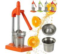 Cast Iron Juicer Hand Press, Stainless Steel Manual Juicer Hand Press, Heavy Duty Countertop Lemon Squeezer with Non-Skid Base, Stainless Steel Lemon Squeezer for Bar Kitchen (Orange)