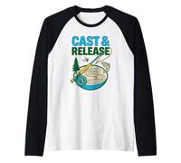 Cast & Release Pesca con Mosca Catch Life Trucha Reel Rod Fisherm Camiseta Manga Raglan