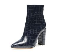 Castamere Botas Cremalleras Mujer Tacón Ancho Botines 10CM Alto Tacón Grieta Marino Azul Zapatos EU 38
