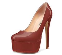 Castamere Mujer Aguja Alto High Heel Plataforma Redonda Punta 15 CM Heels Pumps Slip-on de Boda Fiesta Sexy Zapatos Rojo 37 EU