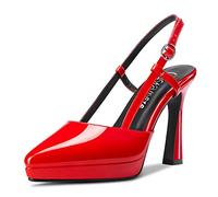 Castamere Mujer Alto High Aguja Plataforma Heel Puntiaguada Punta Slingback Slip-on Pumps de Boda Dress 10 CM Heels Rojo 38 EU
