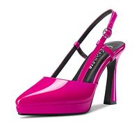 Castamere Mujer Alto High Aguja Plataforma Heel Puntiaguada Punta Slingback Slip-on Pumps de Boda Dress 10 CM Heels Magenta Rojo A 45 EU