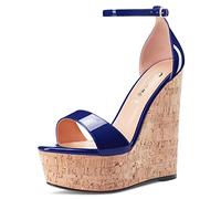 Castamere Mujer Alto High cuña esparto Plataforma Heel Abierta Punta Correa Tobillo Sandalias de Boda Fiesta Dress 15 CM Heels Azul Marino 40 EU