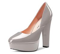 Castamere Mujer Alto High Heel Chunky Ancho Plataforma Redonda Punta Slip-on Pumps Clásico Cute Dress 13 CM Heels Zapatos Gris 38 EU