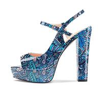 Castamere Mujer Chunky Ancho Alto High Heel Plataforma Abierta Punta Sandalias Correa Tobillo Slingback Slip-on Fiesta Zapatos 13 CM Heels Azul Multicolor 39 EU