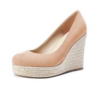 Castamere Mujer Plataforma Alto High Heel Redonda Punta Pumps Slip-on de Boda Oficina Clásico Zapatos 10 CM Heels Beige Ante 37 EU
