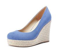 Castamere Mujer Plataforma Alto High Heel Redonda Punta Pumps Slip-on de Boda Oficina Clásico Zapatos 10 CM Heels Azul Claro Ante 39 EU
