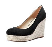 Castamere Mujer Plataforma Alto High Heel Redonda Punta Pumps Slip-on de Boda Oficina Clásico Zapatos 10 CM Heels Negro Ante 37 EU